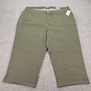 New Catherines Sateen Stretch 26W Capri Pants Olive Green Plus NWT